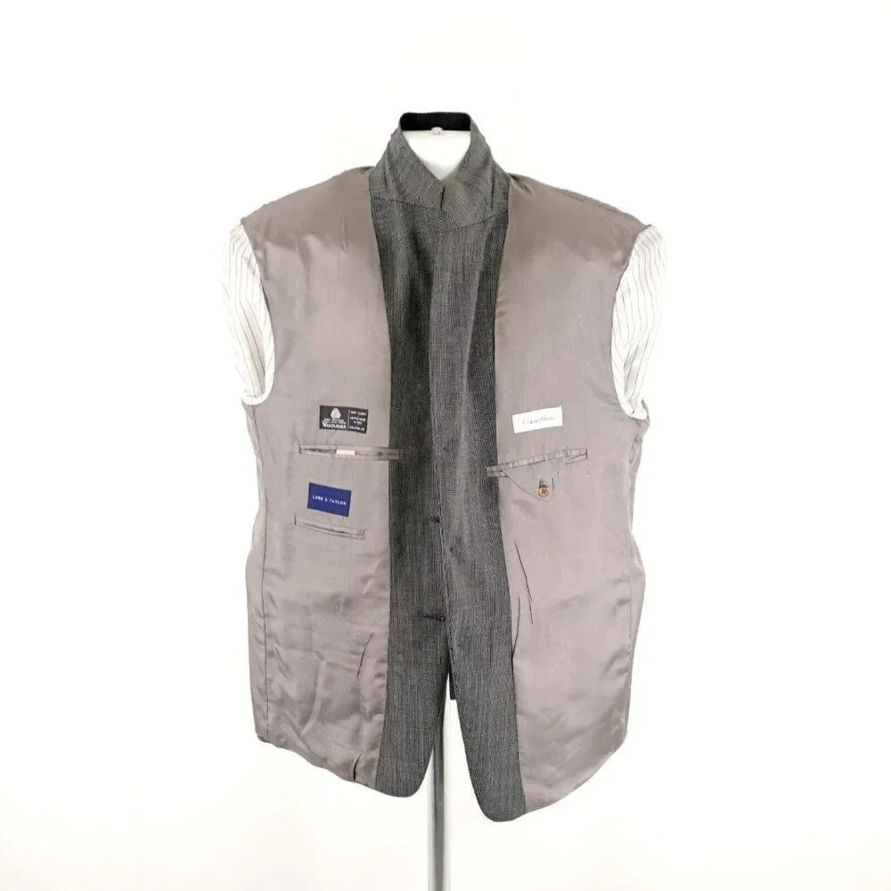 Calvin Klein Lord‎ & Taylor White Black Check Textured Wool 2 Button Blazer 44S